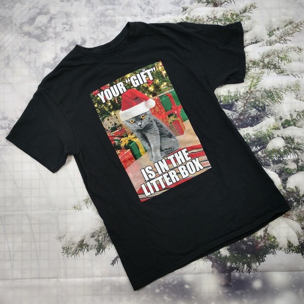 Litter Box Christmas Gift from the Cat Black T-shirt size Medium